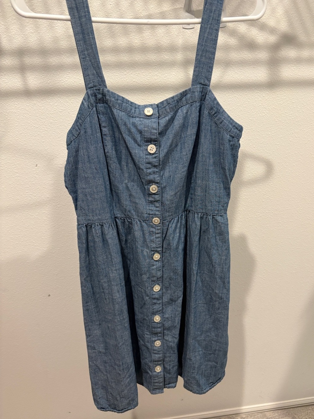 Denim Button-Front Dress with thick Straps - Blue